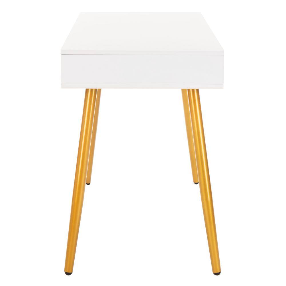 White and Gold Wood Writing Table with Drawer