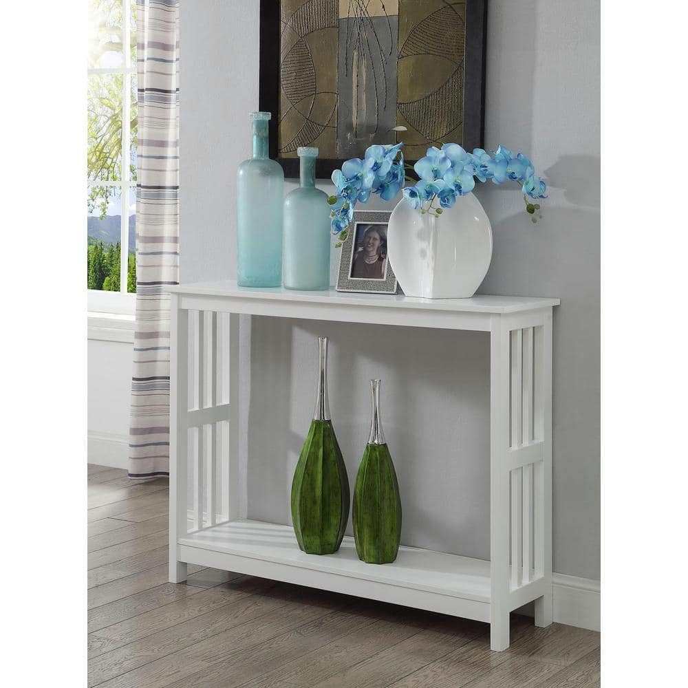 Sophisticated White Mission-Inspired Console Table with Birch Veneer