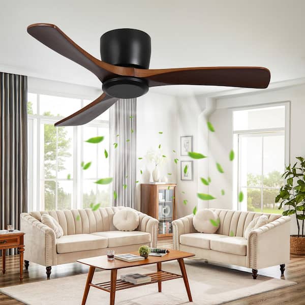 42 in. Smart Indoor/Outdoor Low Profile Flush Mount Ceiling Fan in Black with Reversible DC Motor and Remote