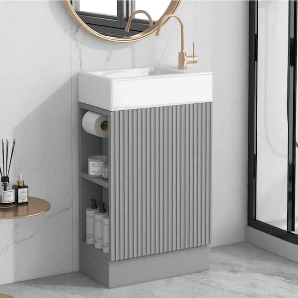 18.6 in. W x 10.6 in. D x 33.2 in. H Single Sink Bath Vanity in White with Ceramic Sink Top