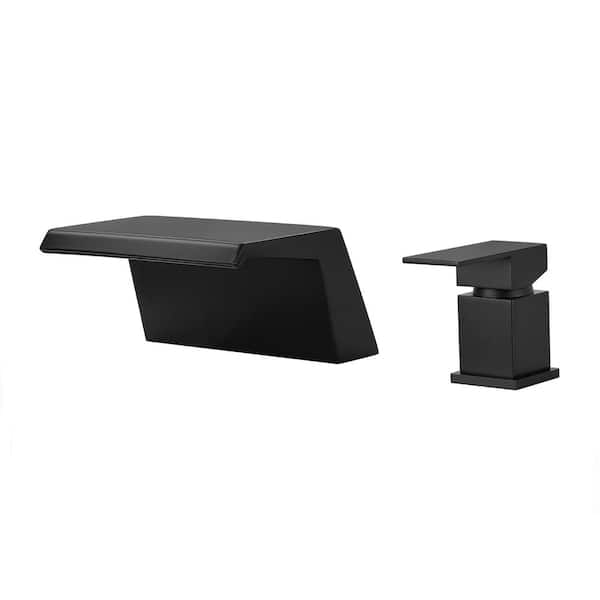 FLG Single-Handle Deck-Mount Roman Tub Faucet Waterfall Modern Brass Bathroom Bath Tub Filler in Matte Black