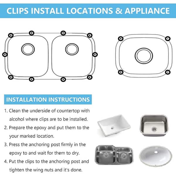 Numhew 0.4 in. H x 2.6 in. W x 0.79 in. D Silver Undermount Sink Clips, Sink Mounting Kit Bracket (24-Pack)