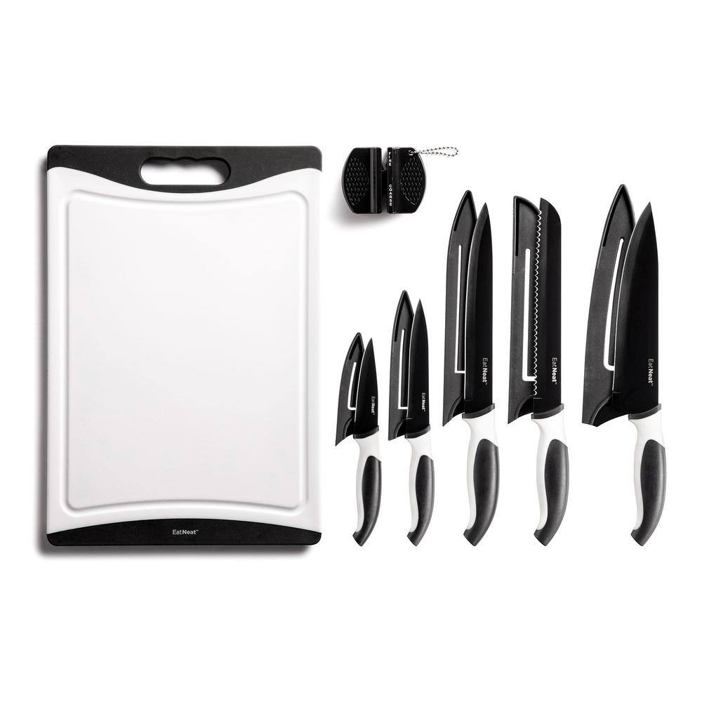 UPC 046728725467 product image for EATNEAT 12-Piece Black Stainless Steel Kitchen Knife Set with Sheaths, Sharpener | upcitemdb.com