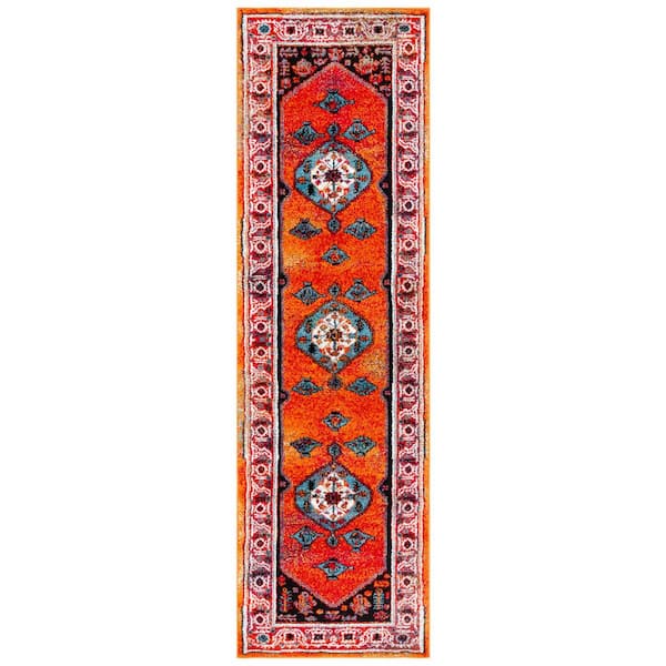Vintage Hamadan 2 ft. x 8 ft. Red/Blue Medallion Ornate Border Runner Rug