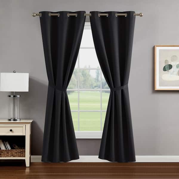 CREATIVE HOME IDEAS Jasper Embossed Thermal Grommet Room Darkening Window Panel, 38 in. W x 63 in. L (Set of 2 Panels and 2 Tiebacks)