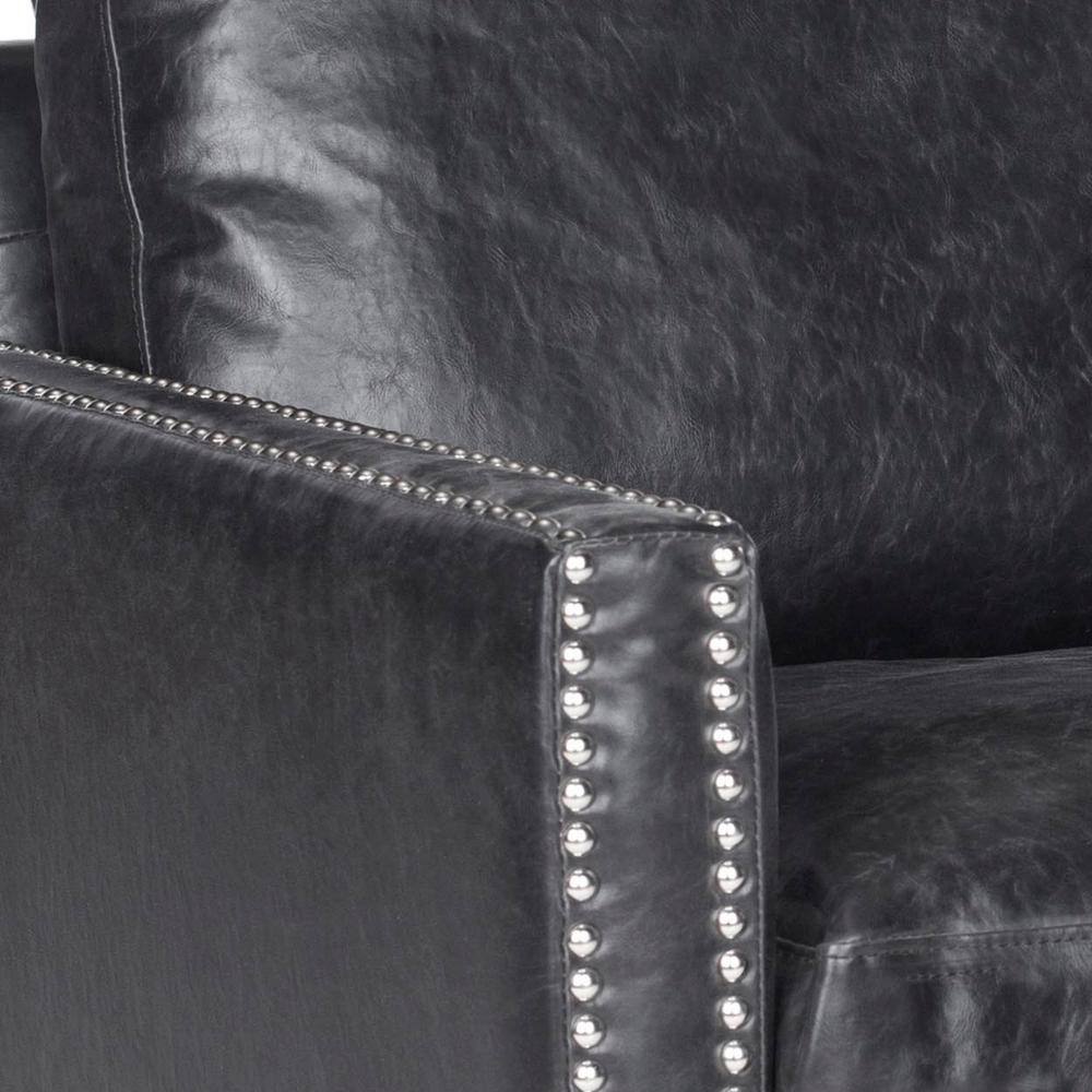 Contemporary Black Faux Leather Accent Chair with Silver Nailheads