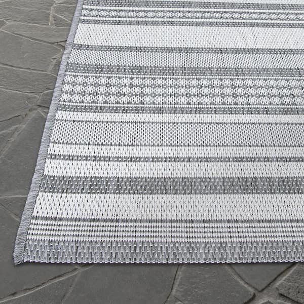 Recife Gazebo Stripe Ivory-Silver 8 ft. x 10 ft. Indoor/Outdoor Area Rug