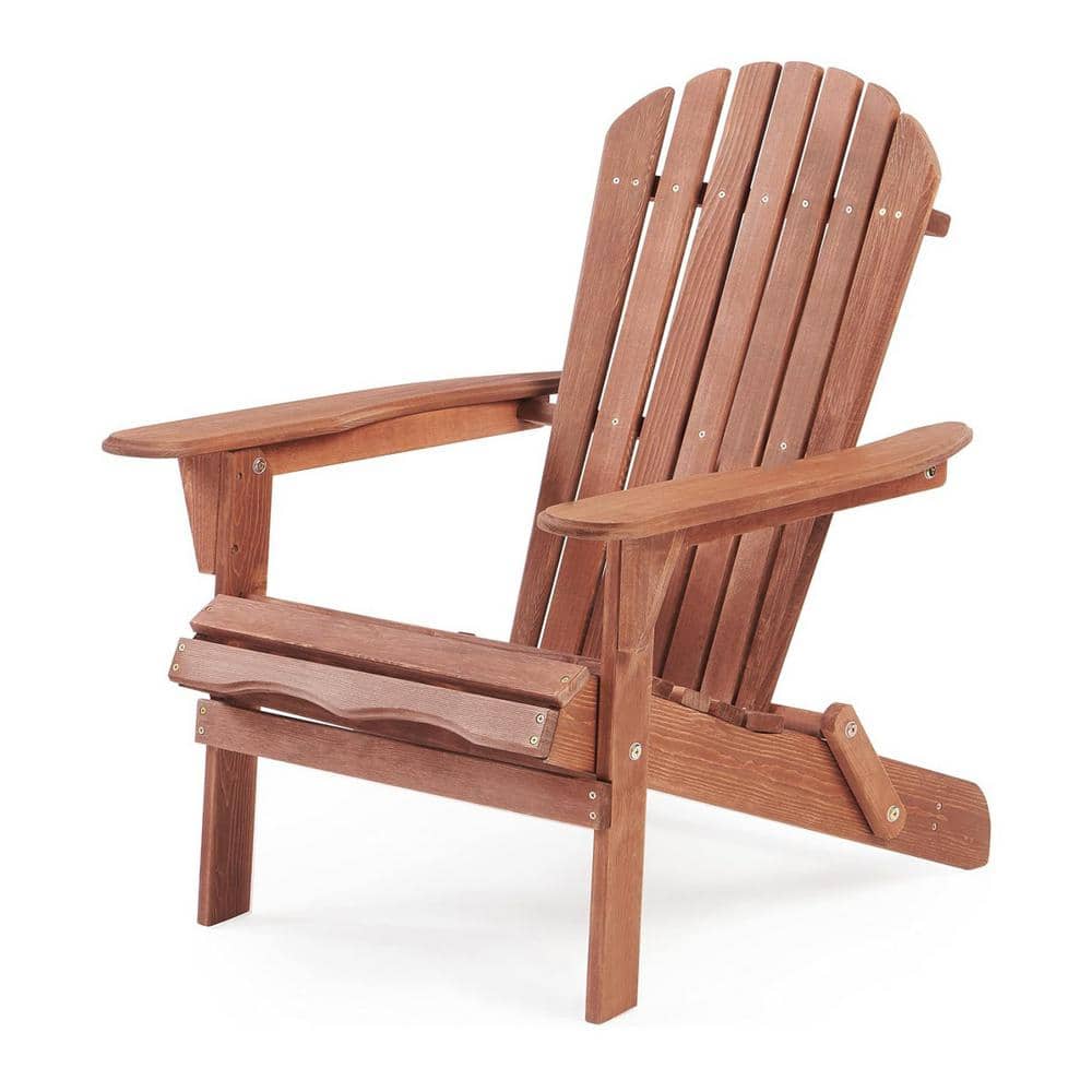 Outdoor Wooden Folding Adirondack Chair Brushed Finishing Wood Patio Lounge