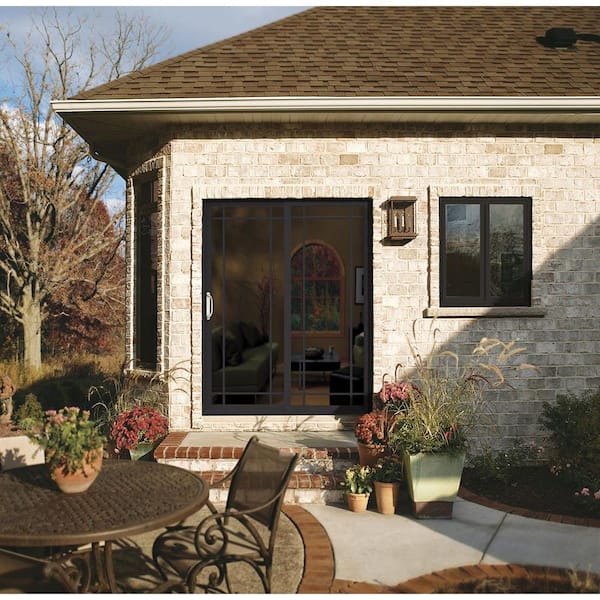 72 in. x 80 in. V-4500 Contemporary Black FiniShield Vinyl Left-Hand 9 Lite Sliding Patio Door w/White Interior