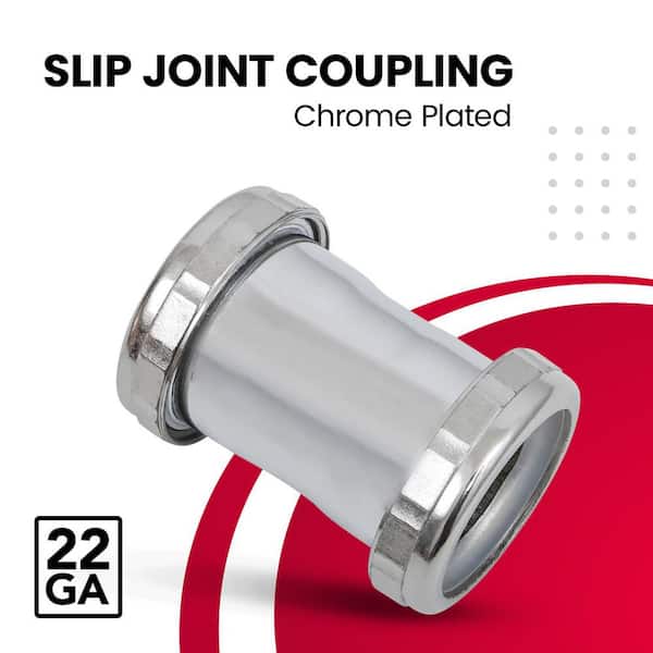 EZ-FLO 1-1/2 Inch Steel Coupling - Chrome Slip Joint Fitting For Tubular Drain Connections
