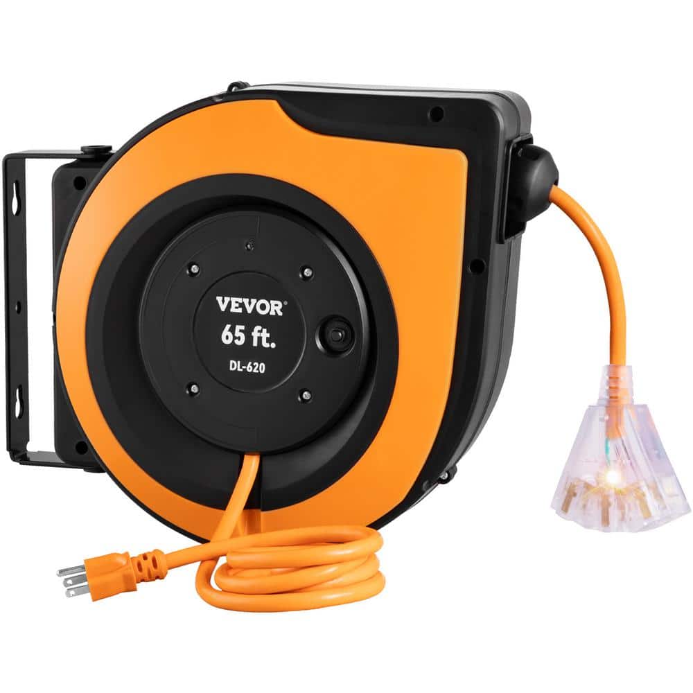 VEVOR Retractable Extension Cord Reel 45 ft. 15 Amp 12AWG/3C SJTOW Power  Cord w/ Lighted Outlet 180° Bracket Wall Mount Black SSSJXQMC45FT164EXV1 -  The Home Depot