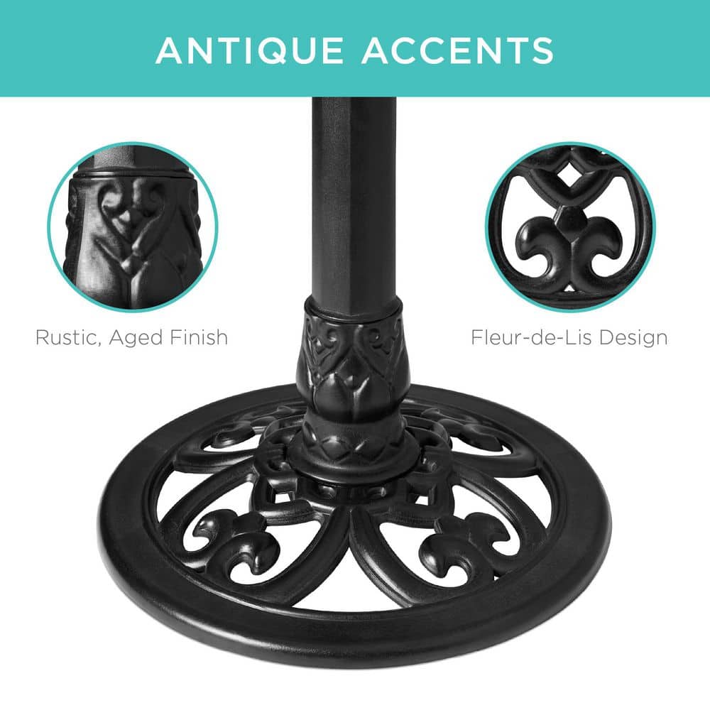 Black Polyresin Outdoor Pedestal Bird Bath with Fleur-de-Lis Accents