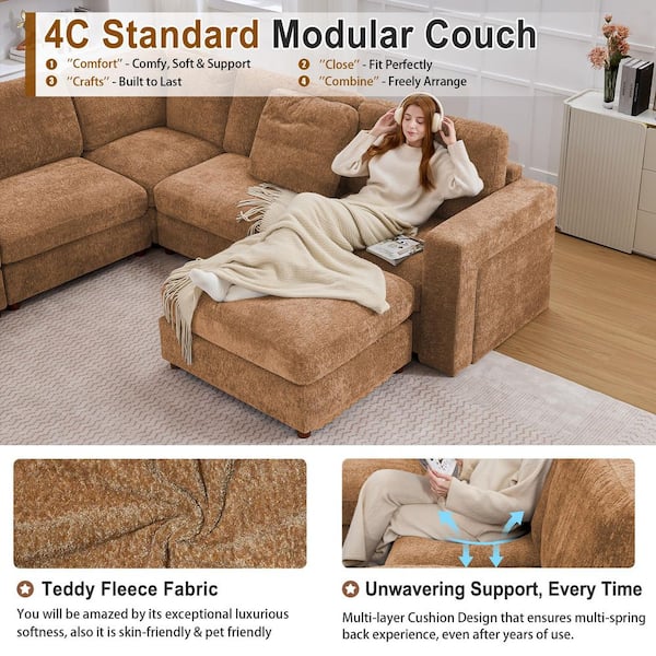 Seafuloy 121 in. Straight Arm 6-Piece Chenille Oversized Modular