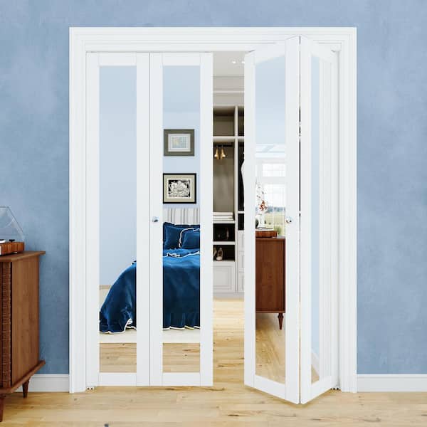 60 in. x 96 in. 1-Lite Mirrored Glass and Solid Core White Finished MDF Close Bi-fold Door with Hardware
