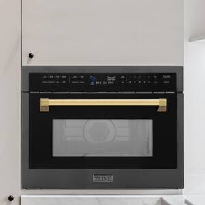 Autograph Edition 24 in. 1.6 cu. ft. Built-In Microwave Oven in Black Stainless Steel and Gold Accents with Convection