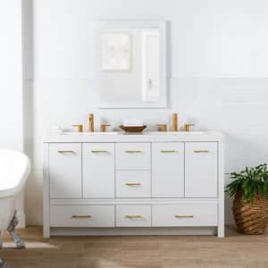 Hertford 61 in. W x 19 in. D x 34 in. H Double Sink Freestanding Bath Vanity in White with White Cultured Marble Top