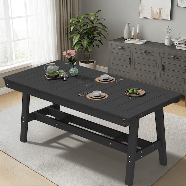 JEAREY Black Rectangular HDPE Outdoor Dining Table with Umbrella
