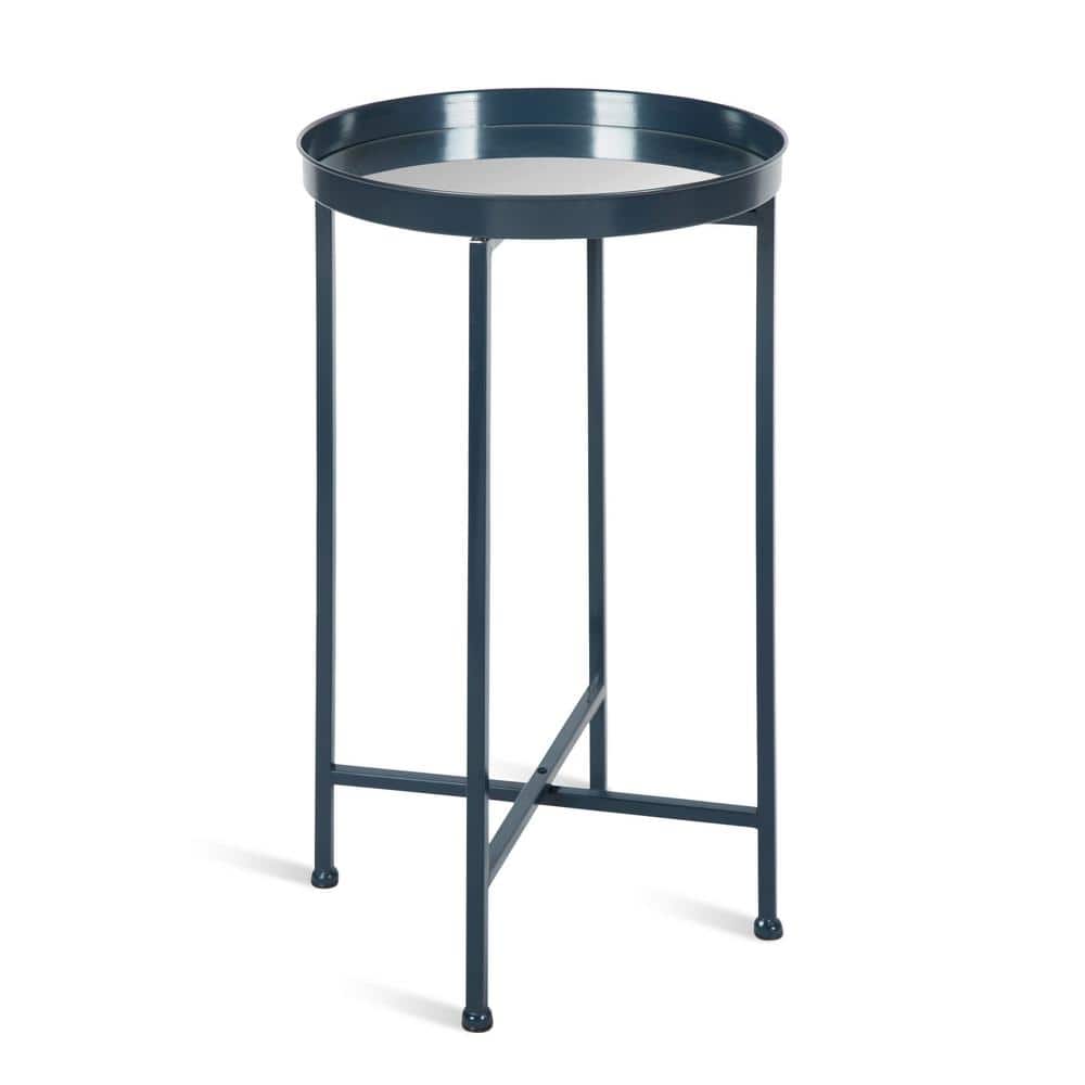 Kate and Laurel Celia 13.75 in. Navy Blue Round Glass End Table 214493