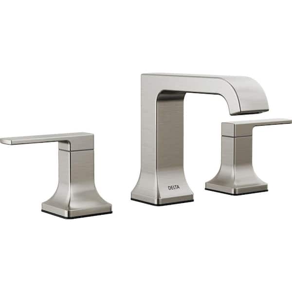 Delta Velum 8 in. Widespread Double Handle Bathroom Faucet with Drain Kit Included in Stainless