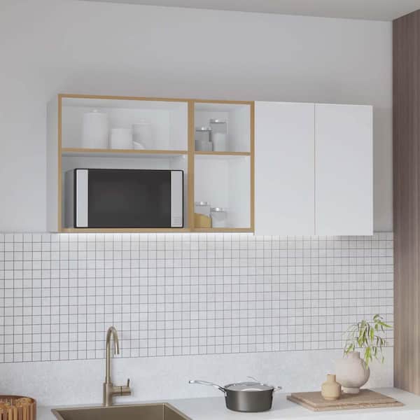 Unbranded 59 in. W x 13.5 in. D x 24 in. H Wood Ready to Assemble Storage Wall Cabinet Kitchen Floating Wall Cabinet, Natural Oak