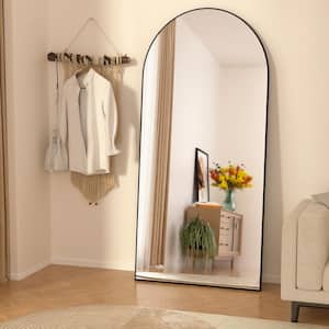28 in. W x 71 in. H Oversized Arched Full Length Mirror Wood Framed Black Wall Mounted/Standing Mirror Floor Mirror