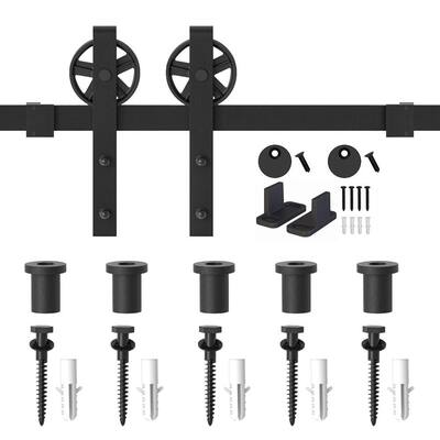 6 ft. /72 in. Frosted Black Sliding Barn Door Track and Hardware Kit for Single with Non-Routed Floor Guide