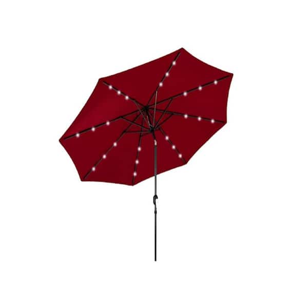 Hiland 10 ft. Solar Patio Market Umbrella with LED Lights in Red