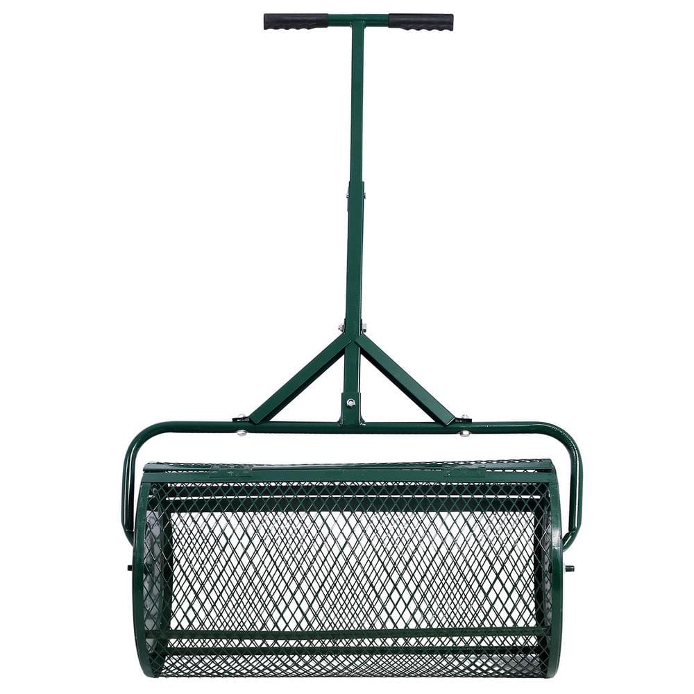 24 in. Metal Mesh Peat Moss Spreader Roller with T Shaped Handle for Planting, Seeding, Lawn and Garden Care, Green price history on PriceWatchPro