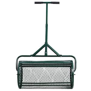 24 in. Metal Mesh Peat Moss Spreader Roller with T Shaped Handle for Planting, Seeding, Lawn and Garden Care, Green