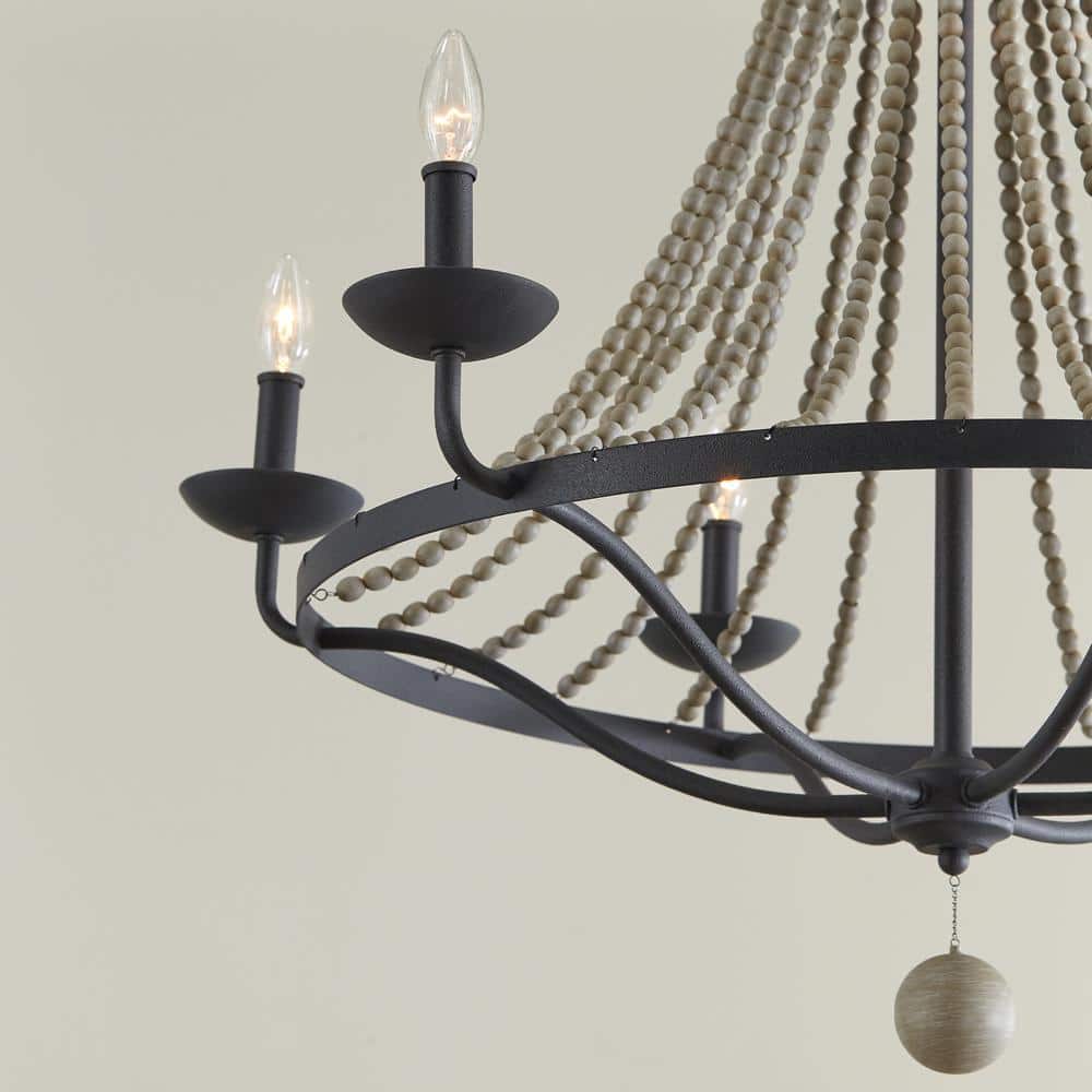 Nori 6-Light Dark Weathered Zinc and Driftwood Grey Chandelier
