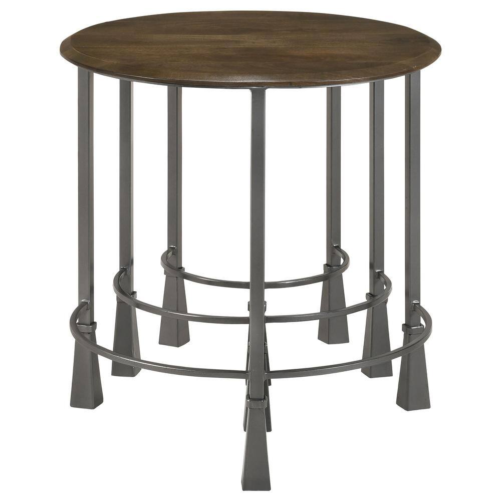 Industrial Round Black and Brown Wood Metal Nesting Tables