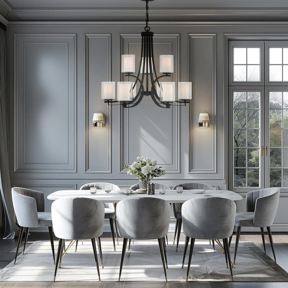 Sand Coal Nickel 9-Light Chandelier with Etched Glass Shades