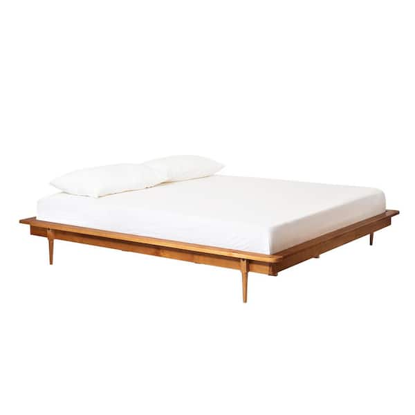 Caramel King Solid Wood Platform Spindle Bed