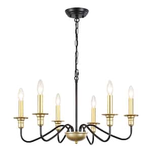 Marquest 6-Light Black/Gold Dimmable Classic Traditional Rustic Linear Chandelier Candle with tray for Kitchen Island