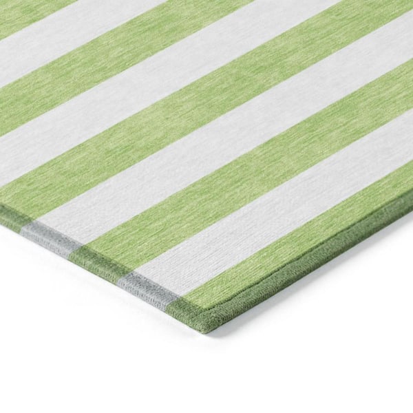 Green and White 8 ft. x 10 ft. Woven Striped Polyester Rectangle Indoor/Outdoor Area Rug