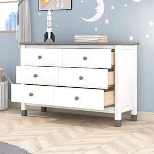 47 in. W x 17 in. D x 30 in. H White Linen Cabinet Storage Dresser with 6-Drawers Storage Cabinet for Kids Bedroom