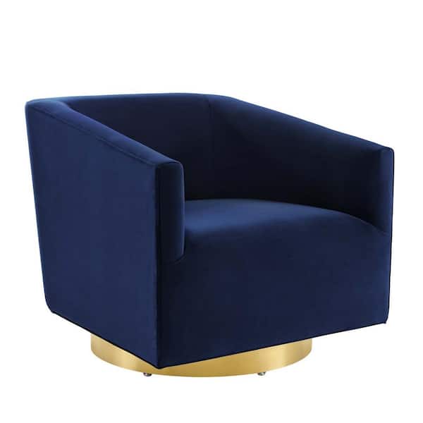 MODWAY Twist Midnight Blue Velvet Swivel Armchair