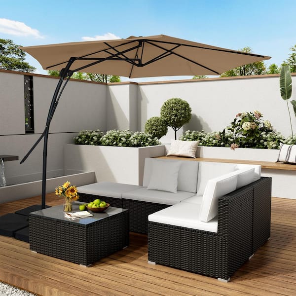 10 ft. Hexagon Offset Patio Umbrella in Tan