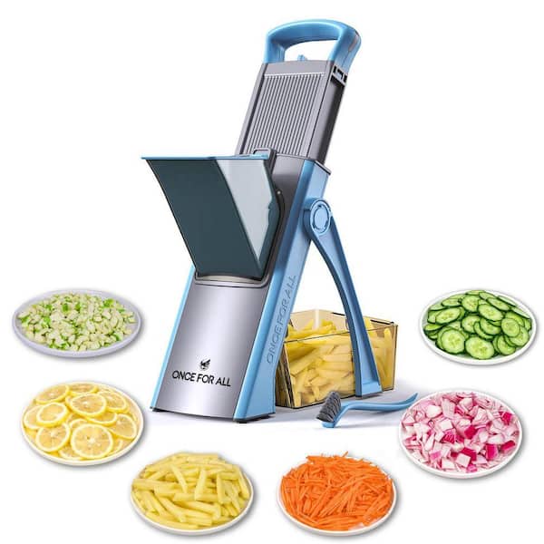 Stainless Steel Adjustable Mandoline Slicer with Large Capacity, 4-in-1 Vegetable Chopper (SkyBlue)