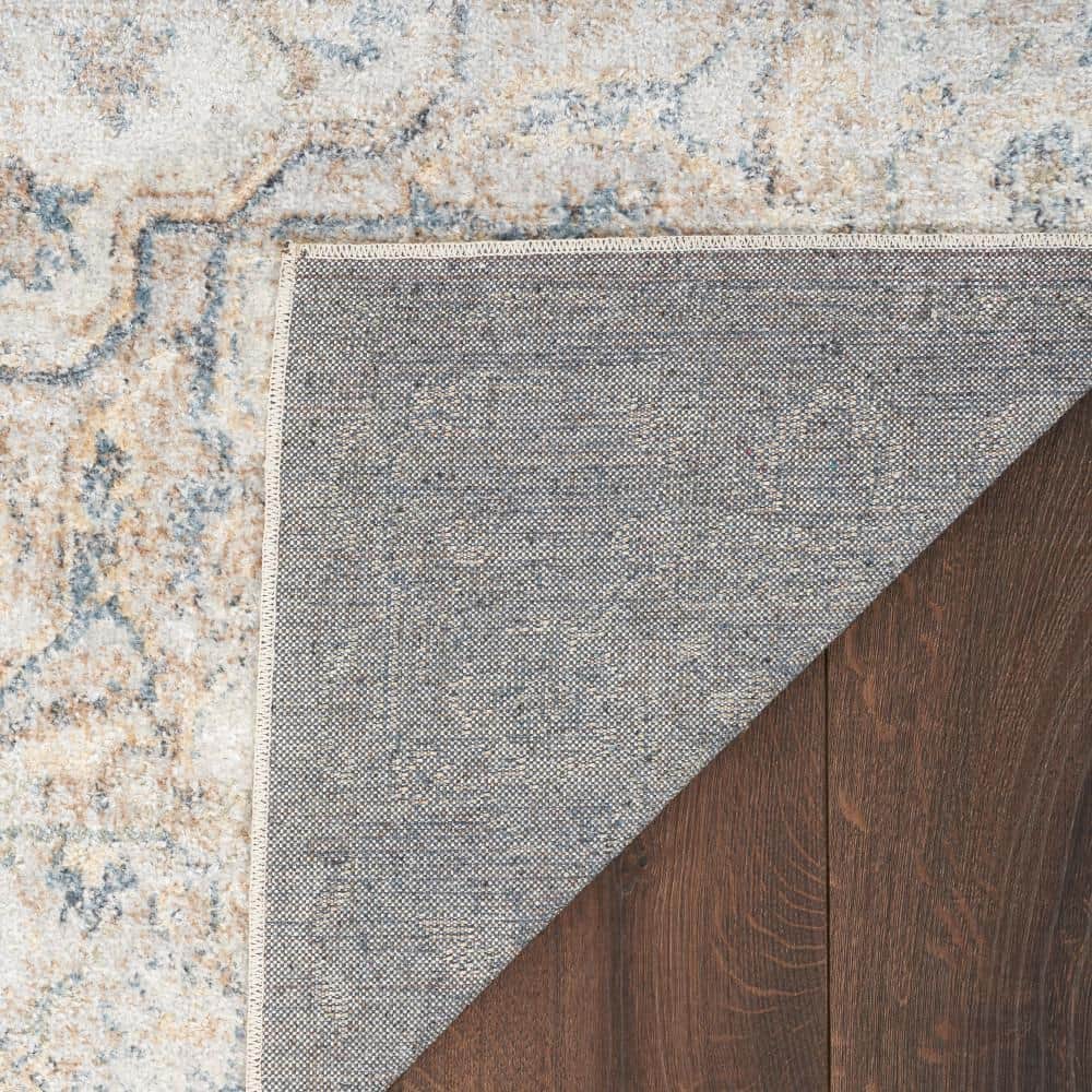 Silver Grey Medallion Low Pile Washable Area Rug