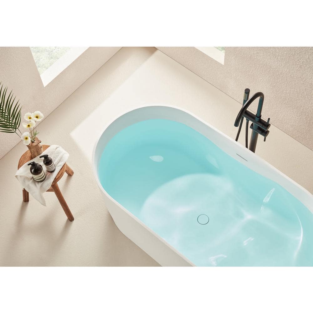 67" Glossy White Stone Resin Freestanding Soaking Bathtub