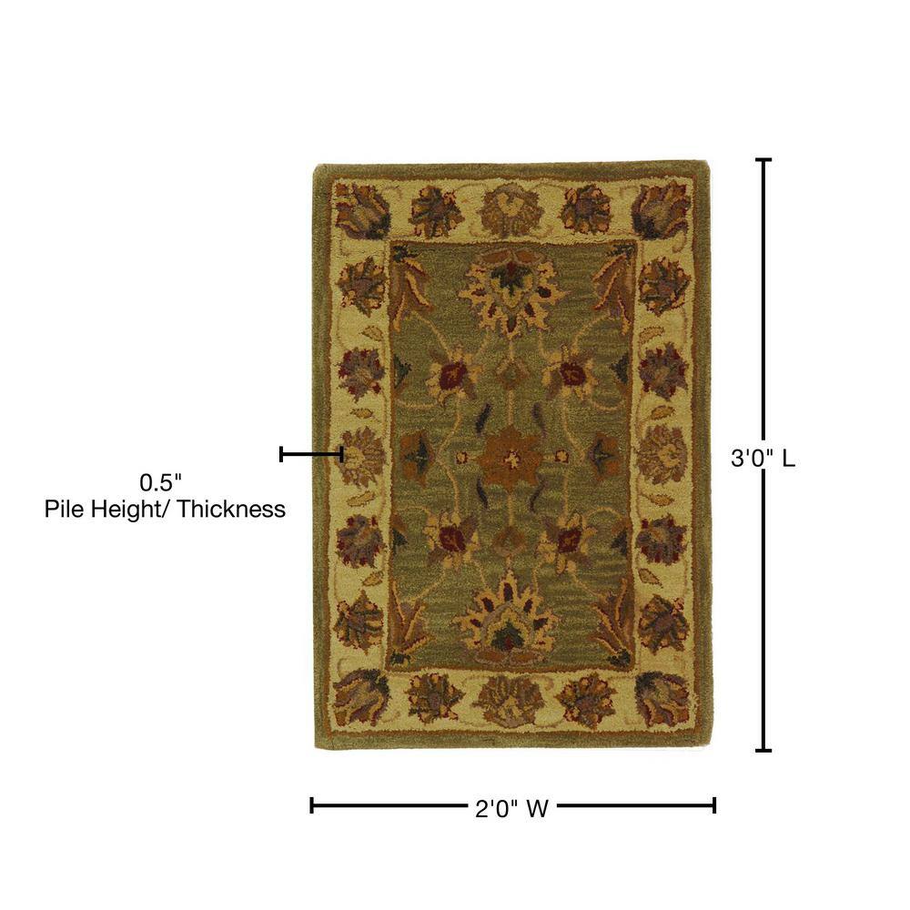 Heritage Green and Gold Hand-Tufted Wool Area Rug 2' x 3'