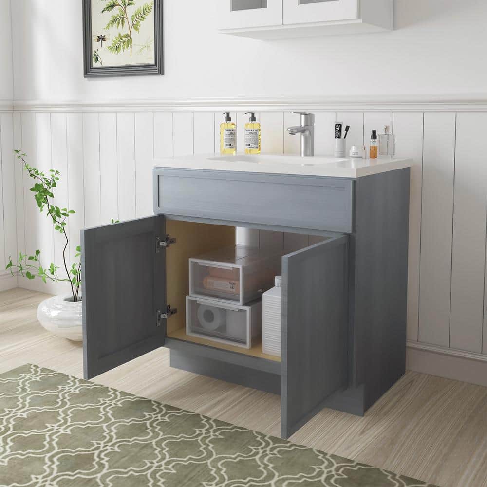 36" Smoky Gray Birch Plywood Freestanding Single Base Storage Cabinet