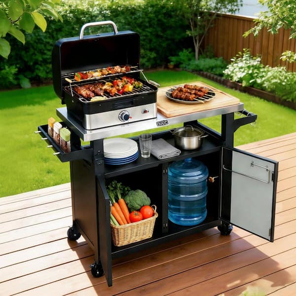 NUUK 42 in. Outdoor Kitchen Island Cart with Stainless Steel Top