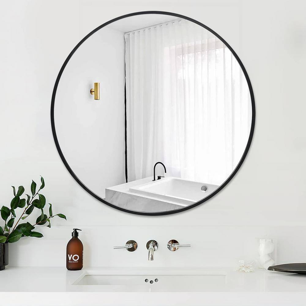 Black 24 Inch Metal Round Bathroom Mirror