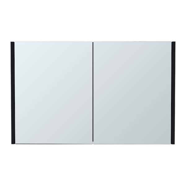 31.5 in. W x 5.6 in. D x 19.7 in. H  Black Wall Mount Bathroom Storage Cabinet with Double Door Mirror and 3-Shelves