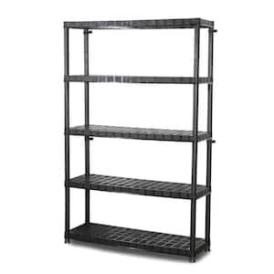 Black Extra 5-Tier Plastic Storage Shelf Unit 14 in. x 2 in. x 45 in. for Garage