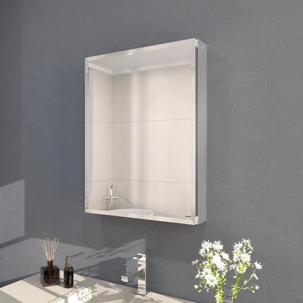 Flicker 23 in. W x 30 in. H Rectangular Aluminum Recessed/Surface Mount Medicine Cabinet with Mirror in Silver