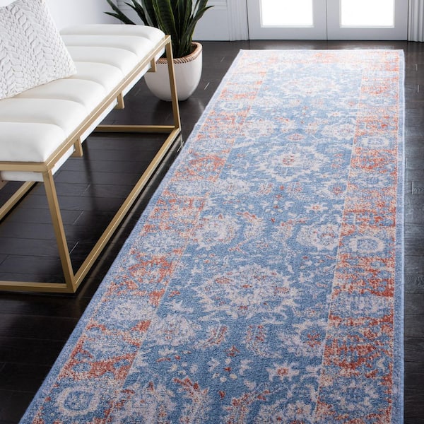 Hellenic 3 ft. x 13 ft. Blue/Rust Distressed Oriental Runner Rug