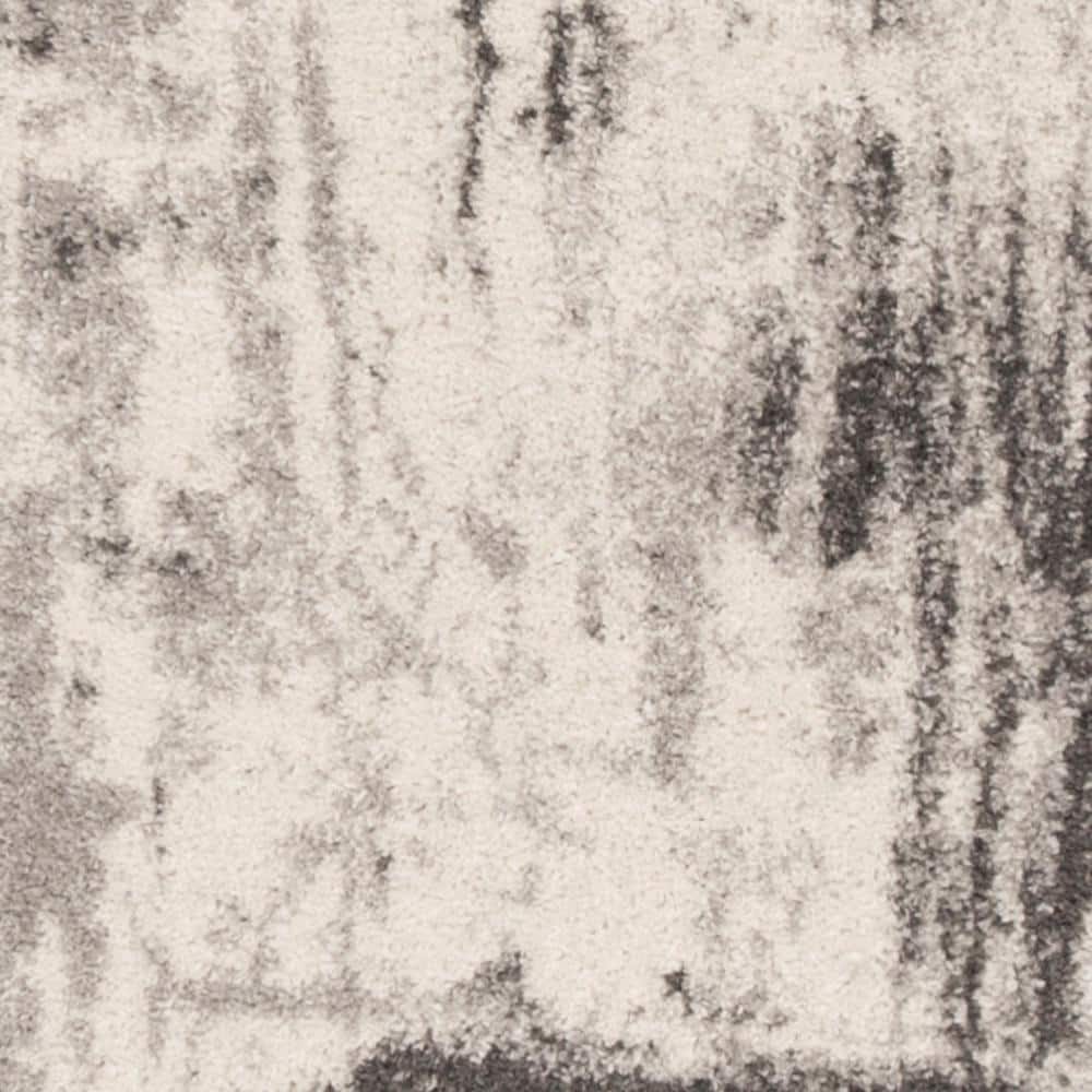 Ivory and Grey Abstract Synthetic Runner Rug 2'6" x 6'